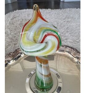 Vintage 60s Smiths Old Timers Art Glass Mushroom Sculpture Swirl Colors Leaf
